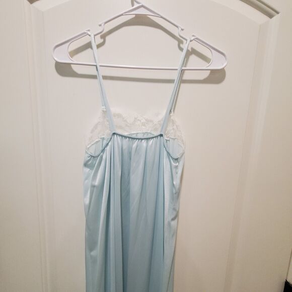 NWOT Vtg Val Mode 2 Pc Peignoir Set Sz XS Blue White Lace Trim 60’s Sheer Robe - Picture 8 of 13